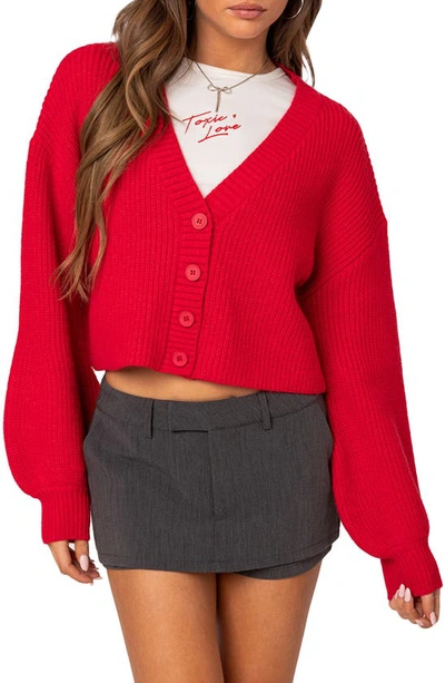 Edikted Women's Sabrina Chunky Knit Cropped Cardigan In Red