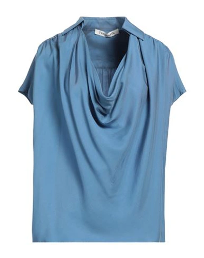 Trussardi Woman Top Blue Size 10 Viscose