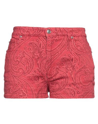Etro Woman Denim Shorts Red Size 27 Cotton, Elastane