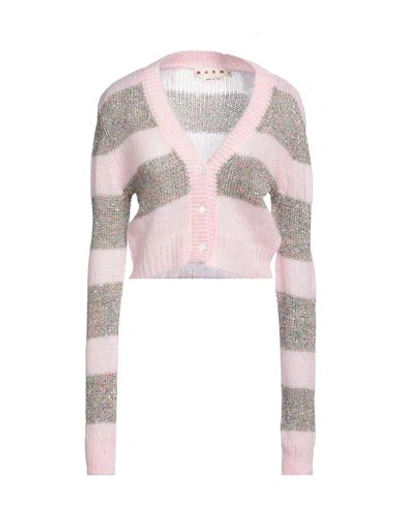 Marni Striped Paillette Crop Cardigan In Pink