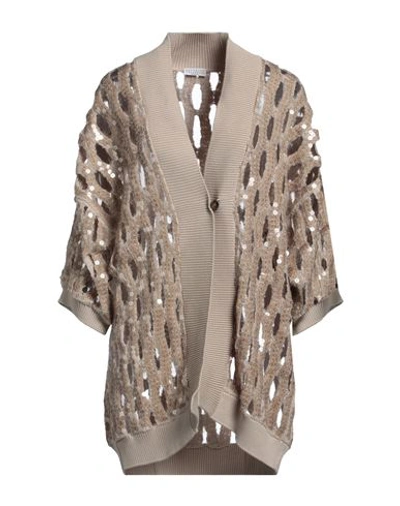Brunello Cucinelli Woman Cardigan Beige Size L Linen, Silk, Polyamide, Polyester, Cotton