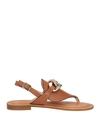 Sarah Summer Woman Thong Sandal Tan Size 11 Leather In Brown