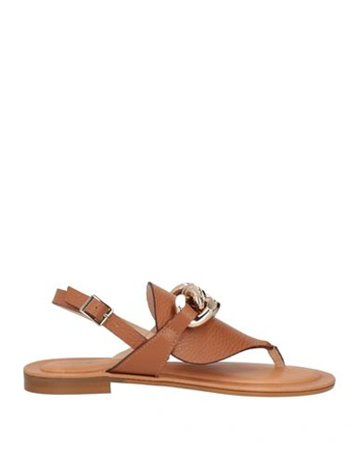 Sarah Summer Woman Thong Sandal Tan Size 11 Leather In Brown