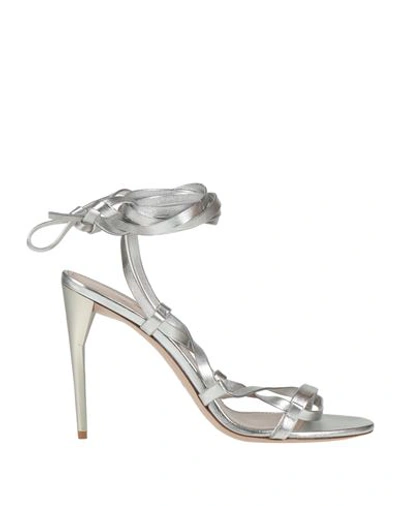 Miu Miu Woman Sandals Silver Size 11 Soft Leather