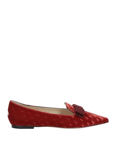 Jimmy Choo Woman Loafers Rust Size 7 Textile Fibers In Red