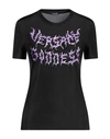 VERSACE VERSACE WOMAN T-SHIRT BLACK SIZE 8 VISCOSE, ELASTANE