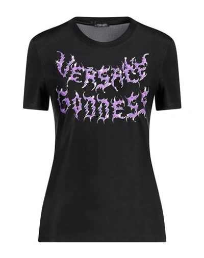 Versace Woman T-shirt Black Size 4 Viscose, Elastane