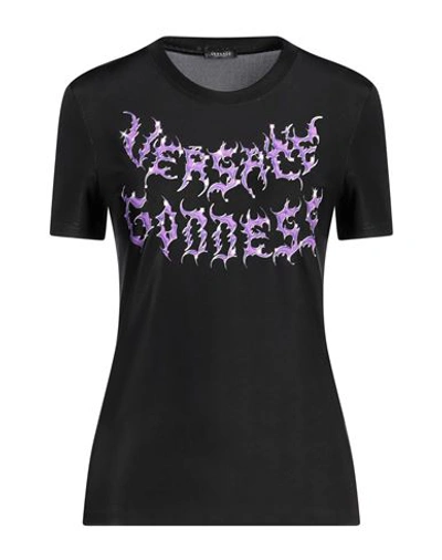 Versace Woman T-shirt Black Size 6 Viscose, Elastane