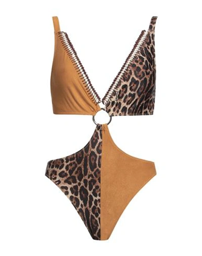 4giveness Woman One-piece Swimsuit Brown Size M Polyester, Elastane
