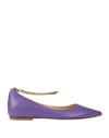 Baldinini Woman Ballet Flats Purple Size 8 Leather