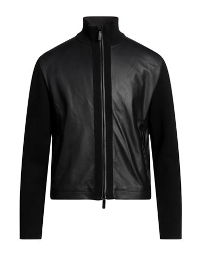 Emporio Armani Man Jacket Black Size 48 Lambskin, Cotton, Elastane