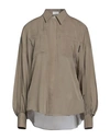 BRUNELLO CUCINELLI BRUNELLO CUCINELLI WOMAN SHIRT KHAKI SIZE 3XL VISCOSE, SILK, BRASS, ECOBRASS