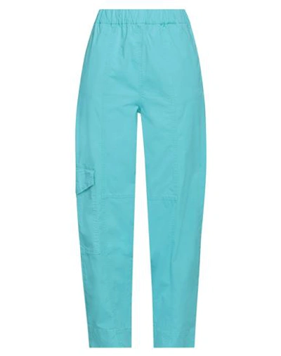 Ganni Woman Pants Turquoise Size 8/10 Organic Cotton, Elastane In Blue