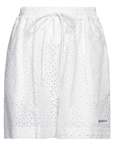 Miu Miu Woman Shorts & Bermuda Shorts White Size 6 Cotton, Polyester
