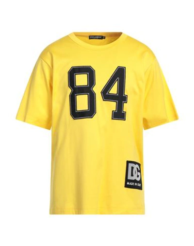 Dolce & Gabbana Man T-shirt Yellow Size 34 Cotton, Polyurethane, Polyester, Viscose