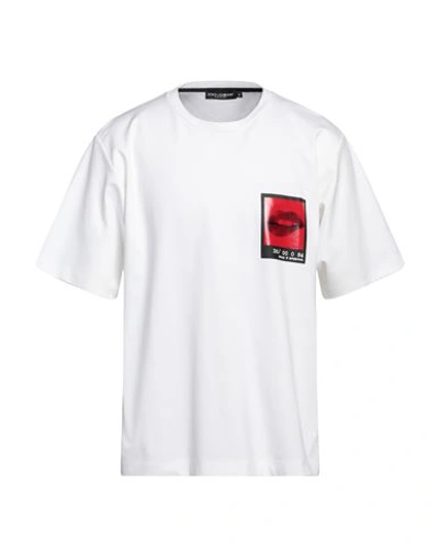 Dolce & Gabbana Man T-shirt White Size 48 Cotton, Polyamide, Elastane