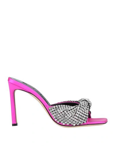 Sergio Rossi Woman Sandals Fuchsia Size 9.5 Textile Fibers In Pink