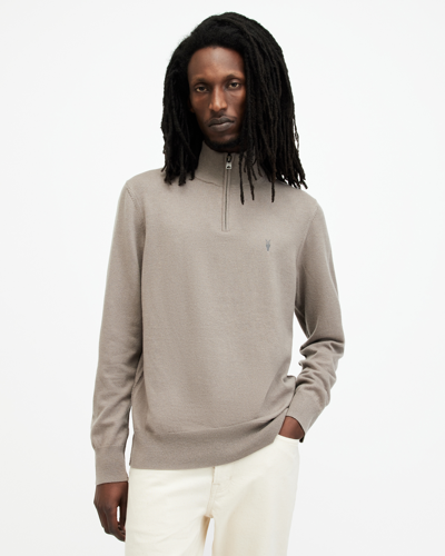 Allsaints Kilburn Zip Funnel Neck Ramskull Jumper In Chestnut Taupe