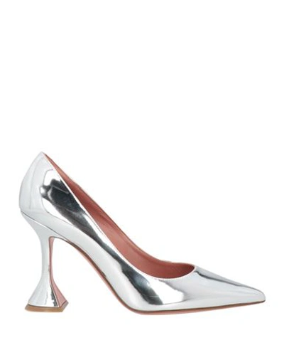 Amina Muaddi Woman Pumps Silver Size 8.5 Soft Leather