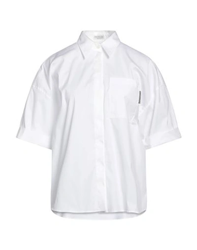 Brunello Cucinelli Woman Shirt White Size M Cotton, Polyamide, Elastane, Brass, Ecobrass