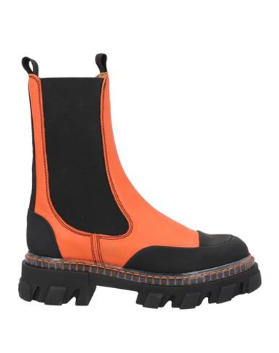 GANNI GANNI WOMAN ANKLE BOOTS ORANGE SIZE 8 LEATHER, TEXTILE FIBERS