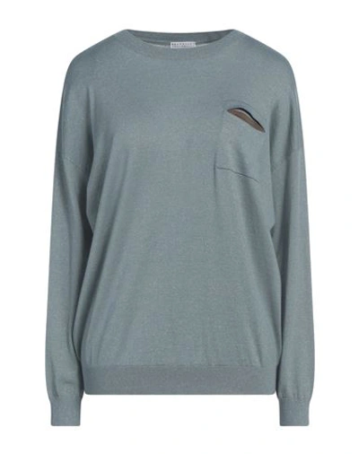 Brunello Cucinelli Woman Sweater Slate Blue Size M Cashmere, Silk, Polyamide, Metallic Polyester, Br