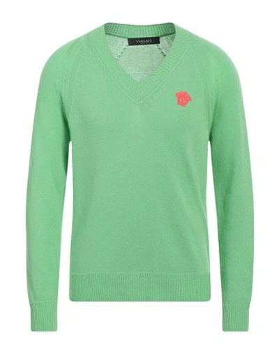 Versace Man Sweater Green Size 42 Cashmere, Elastane