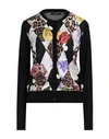 Dolce & Gabbana Printed Twill-paneled Cashmere-blend Cardigan In Black