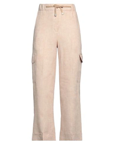 Choses Woman Pants Beige Size 8 Linen, Cotton