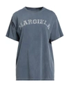 Maison Margiela Blue Crewneck T-shirt With Logo Lettering Print In Cotton Woman In Blue