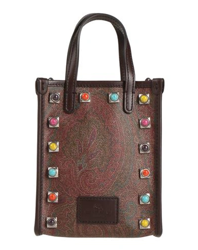 Etro Woman Handbag Dark Brown Size - Cotton, Polyester, Polyurethane Coated, Calfskin