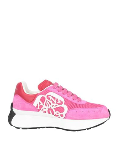 Alexander Mcqueen Woman Sneakers Fuchsia Size 7.5 Soft Leather, Textile Fibers In Pink