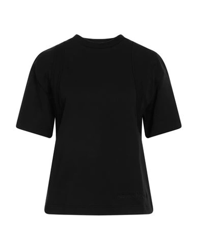 Alexander Mcqueen Embossed Short Sleeve Sweater Woman T-shirt Black Size M Viscose, Polyester, Polya