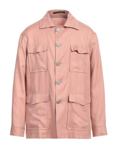 Tagliatore Man Shirt Pink Size 38 Linen