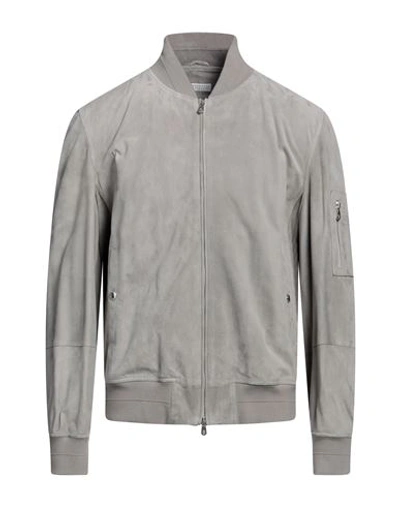 Brunello Cucinelli Man Jacket Light Grey Size M Leather, Cotton