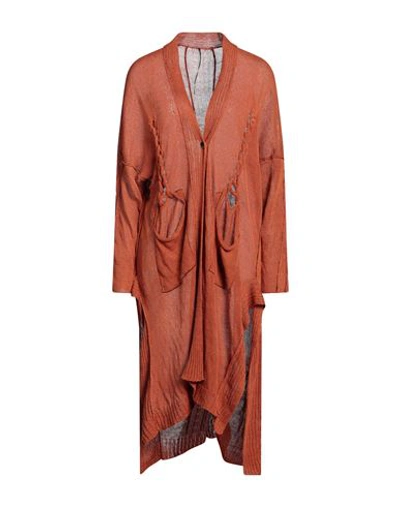 Masnada Woman Cardigan Rust Size S Linen In Red