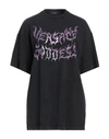 Versace Woman T-shirt Black Size 6 Cotton, Elastane