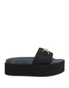 Versace Woman Sandals Black Size 10 Textile Fibers In Gold Tone/black