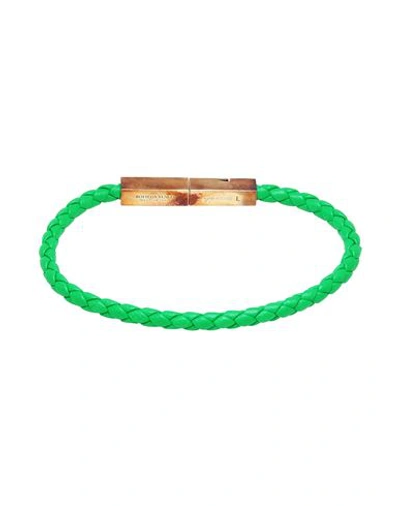 Bottega Veneta Man Bracelet Green Size L 925/1000 Silver, Leather