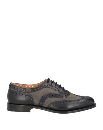 Church's Man Lace-up Shoes Navy Blue Size 9.5 Soft Leather, Textile Fibers