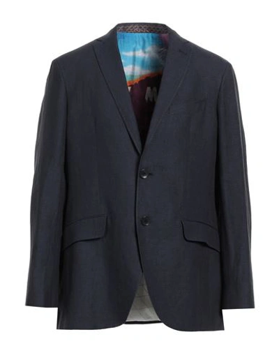 Etro Man Blazer Midnight Blue Size 44 Linen