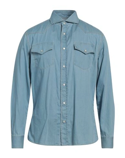 Brunello Cucinelli Man Denim Shirt Blue Size Xl Cotton