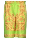 Versace Green And Gold Shorts With All-over Barrocco Print In Silk Man In Green