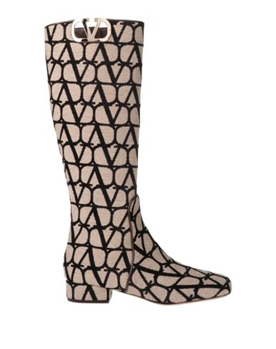 Valentino Garavani Woman Boot Sand Size 7 Textile Fibers, Soft Leather In Beige