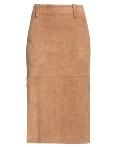 Brunello Cucinelli Woman Midi Skirt Camel Size 8 Soft Leather In Beige