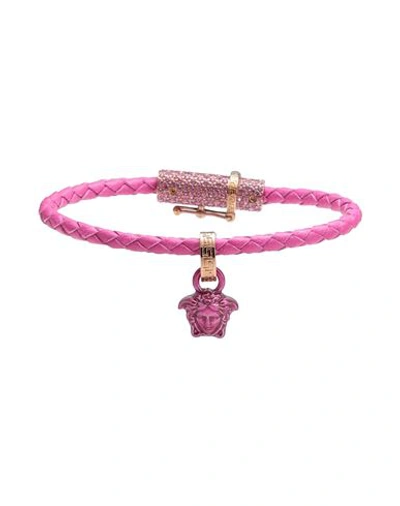 Versace Woman Bracelet Magenta Size M Soft Leather, Metal