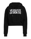 Versace Cropped Cotton Hoodie With Ribbed Finish In Black