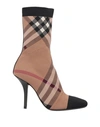Burberry Leather-trimmed Checked Knitted Ankle Boots In Beige