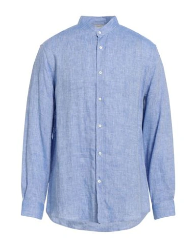Brunello Cucinelli Man Shirt Azure Size Xxl Linen, Cotton In Blue