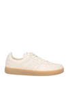 Tom Ford Smooth Leather Low Top Sneakers In Beige